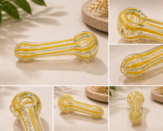 4" Borosilicate Glass Spoon Pipe – Yellow & Green Swirl Hand Pipe