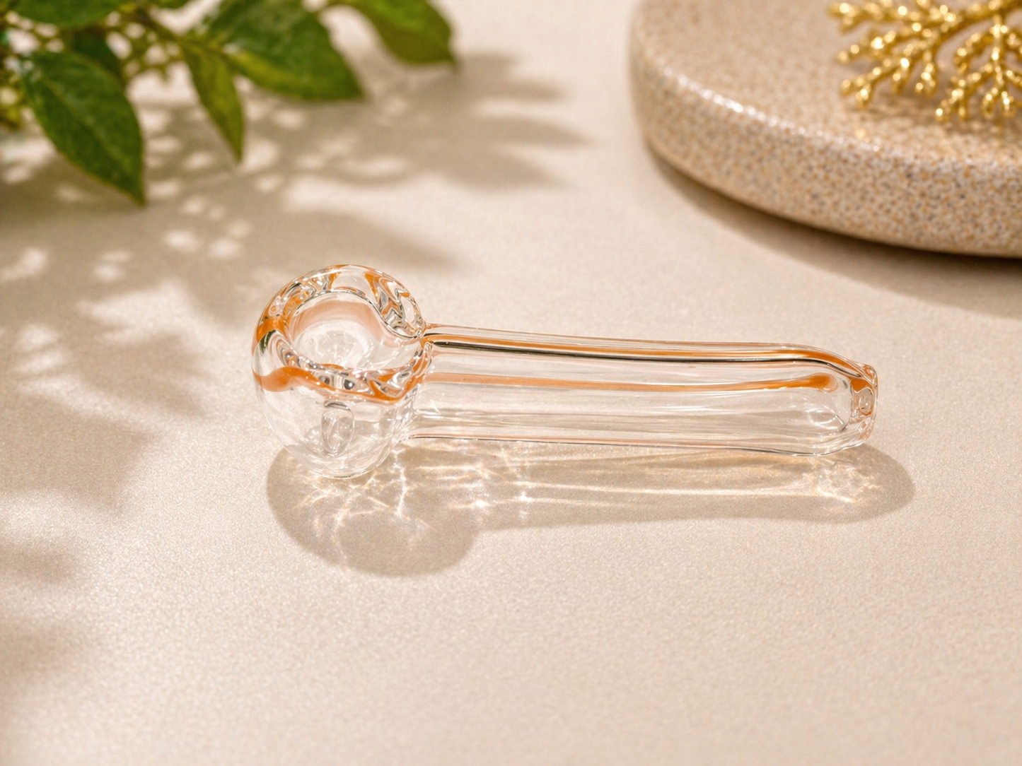 3" Borosilicate Glass Spoon Pipe – Clear Mini Hand Pipe with Orange Accent