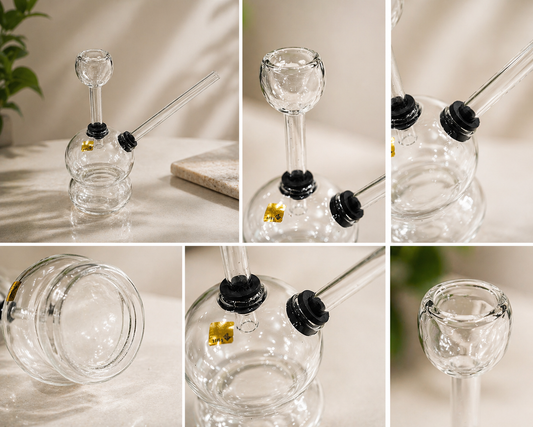 6" Clear Glass Bubbler – Globe Base Water Pipe