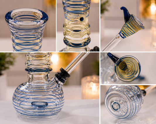 6” Blue Swirl Glass Water Pipe – Borosilicate Compact Bong