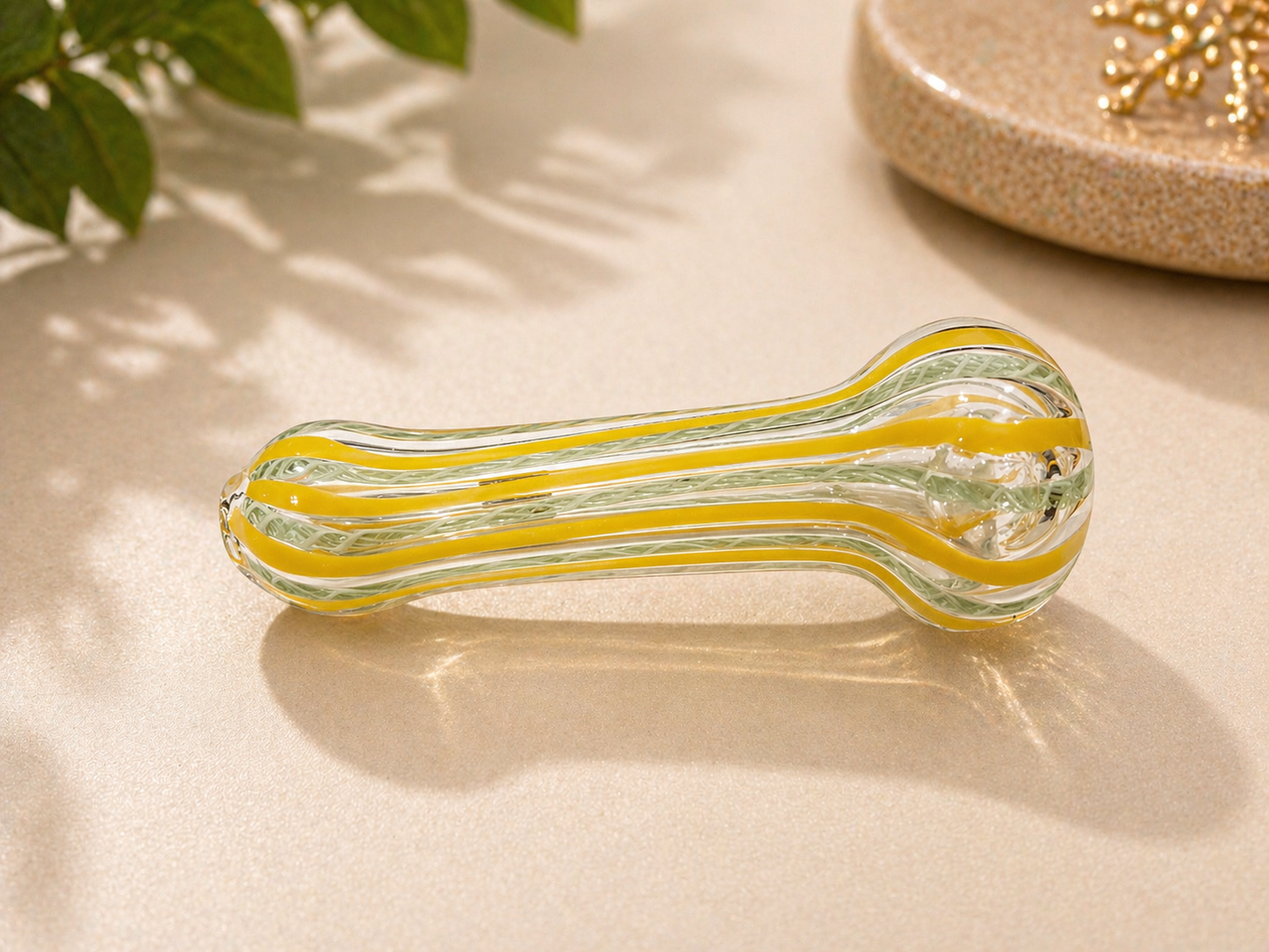 4" Borosilicate Glass Spoon Pipe – Yellow & Green Swirl Hand Pipe