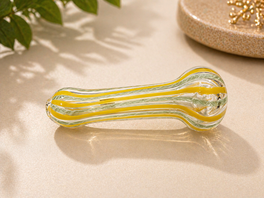 4" Borosilicate Glass Spoon Pipe – Yellow & Green Swirl Hand Pipe