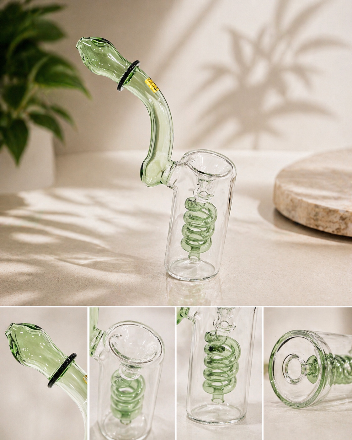 6" Borosilicate Glass Dab Rig – Green Spiral Perc Water Pipe