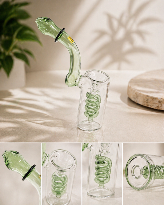 6" Borosilicate Glass Dab Rig – Green Spiral Perc Water Pipe