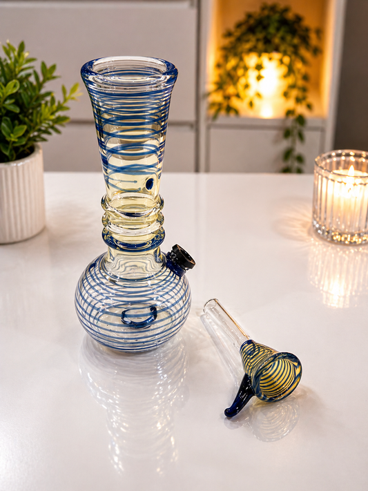 6” Blue Swirl Glass Water Pipe – Borosilicate Compact Bong