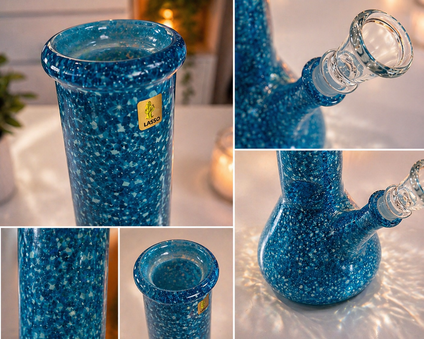 8” Blue Speckled Glass Bong – Premium Borosilicate Water Pipe (14mm Bowl)