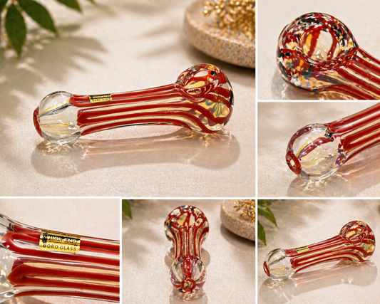 4" Borosilicate Glass Spoon Pipe – Red Swirl Hand Pipe