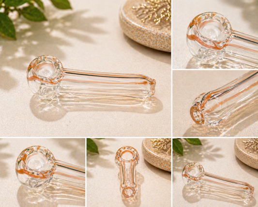 3" Borosilicate Glass Spoon Pipe – Clear Mini Hand Pipe with Orange Accent